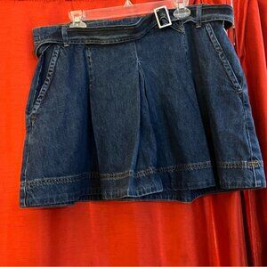 Free Assembly Pleated Denim Mini Skirt w/ Belt – Size 12 | 100% Cotton NWT